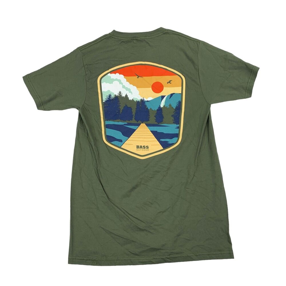 Bass Outdoor Mens Hillside Graphic Cotton Short Sleeve T-Shirt Olive Green S